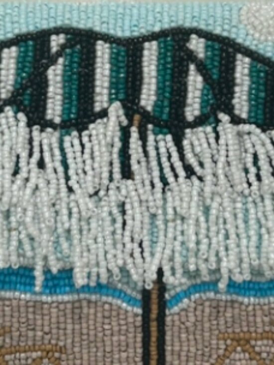 841996_SET Handcrafted in India Beach Chair Fringed Striped Umbrella New Release NWT